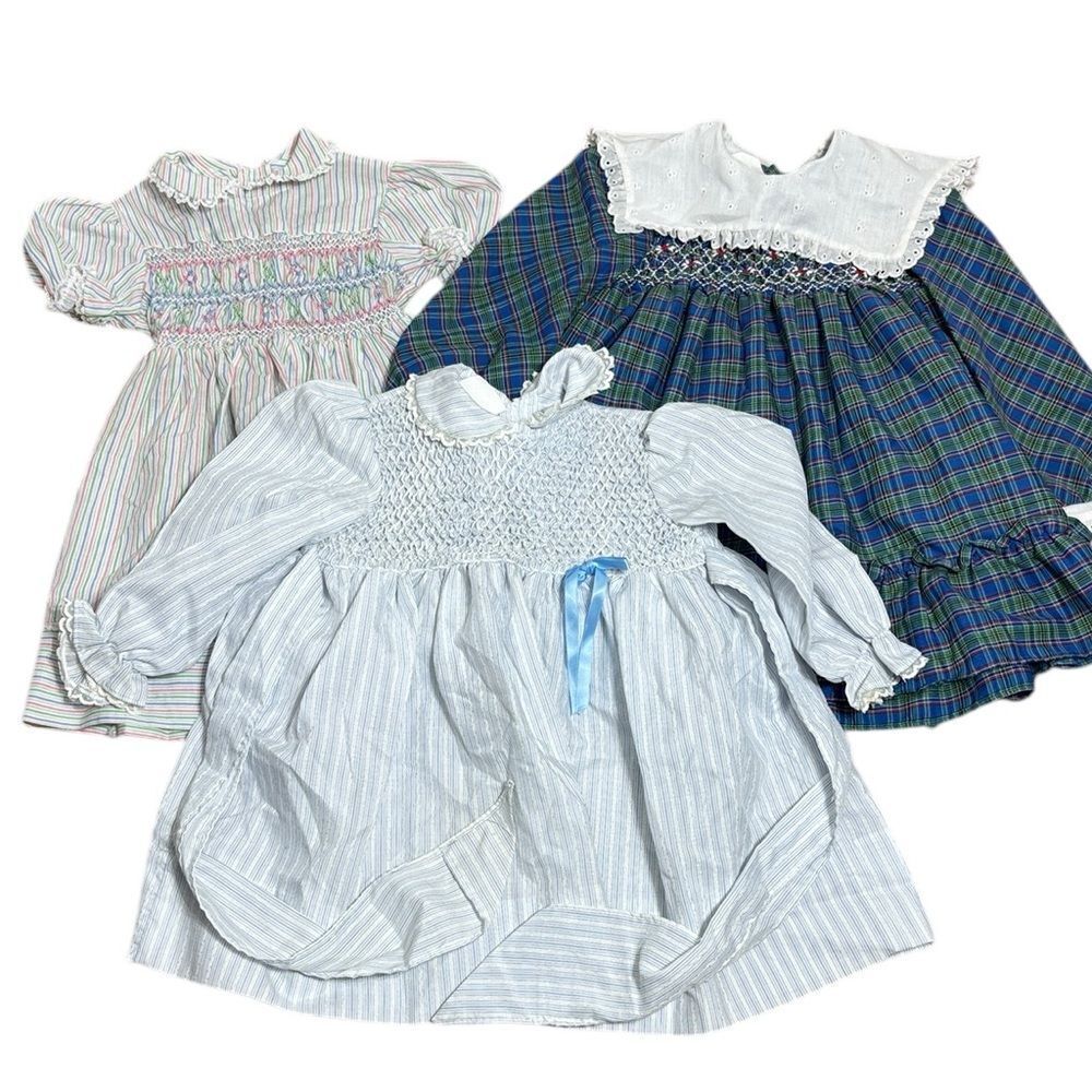 Vintage‎ Polly flinders girls dresses sz 4 lot of 3 smocked collared